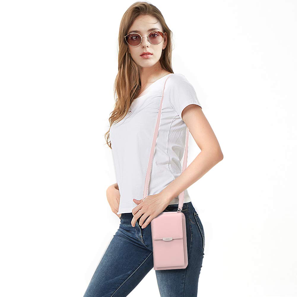 KUKOO Small Crossbody Bag Mobile Phone Wallet with Credit Card Slot for Pink Zipper Upgraded Women, A- Version, one_size