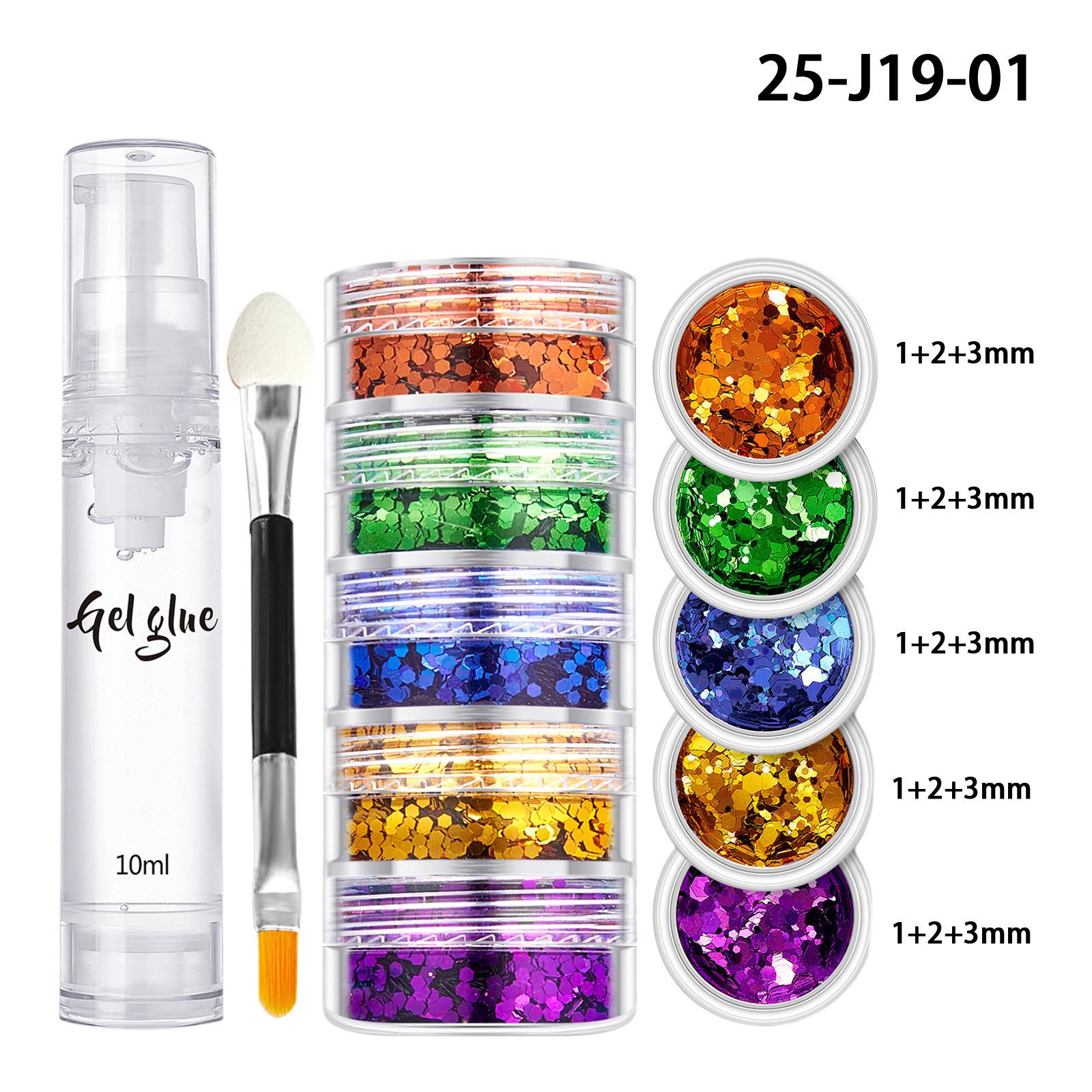 1 Set Carnival Body Glitter Kit with 5 Layers Sequin, Gel Glue & Brush for Face Hair Nail Art Makeup One Size