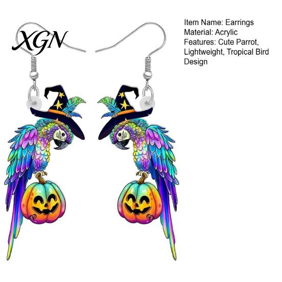 Fun Halloween Costume Jewelry 1 Pair Cute Acrylic Parrot Earrings, Tropical Animal Dangle Double Sided Full Color Earrings for Women, Summer