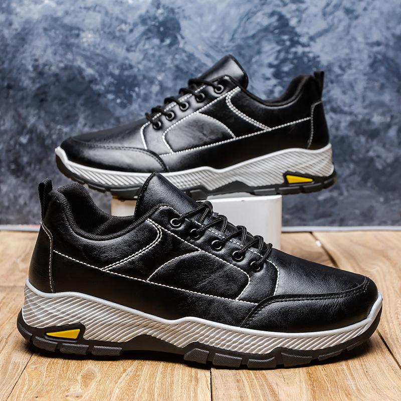 Podzimní a zimní nové módní pánské boty šněrovací kožené outdoorové lezecké boty měkké dno nízké boty pro volný čas