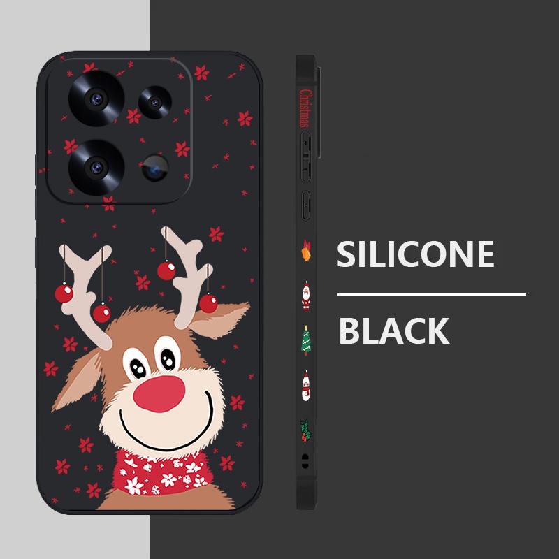 Cute Christmas Elk Printed Lanyard Phone Case For Xiaomi Redmi Note 14 13 12 Pro Note 13 14 Pro Plus 5G 13 13C 4G 11 10 Pro Silicone Cover