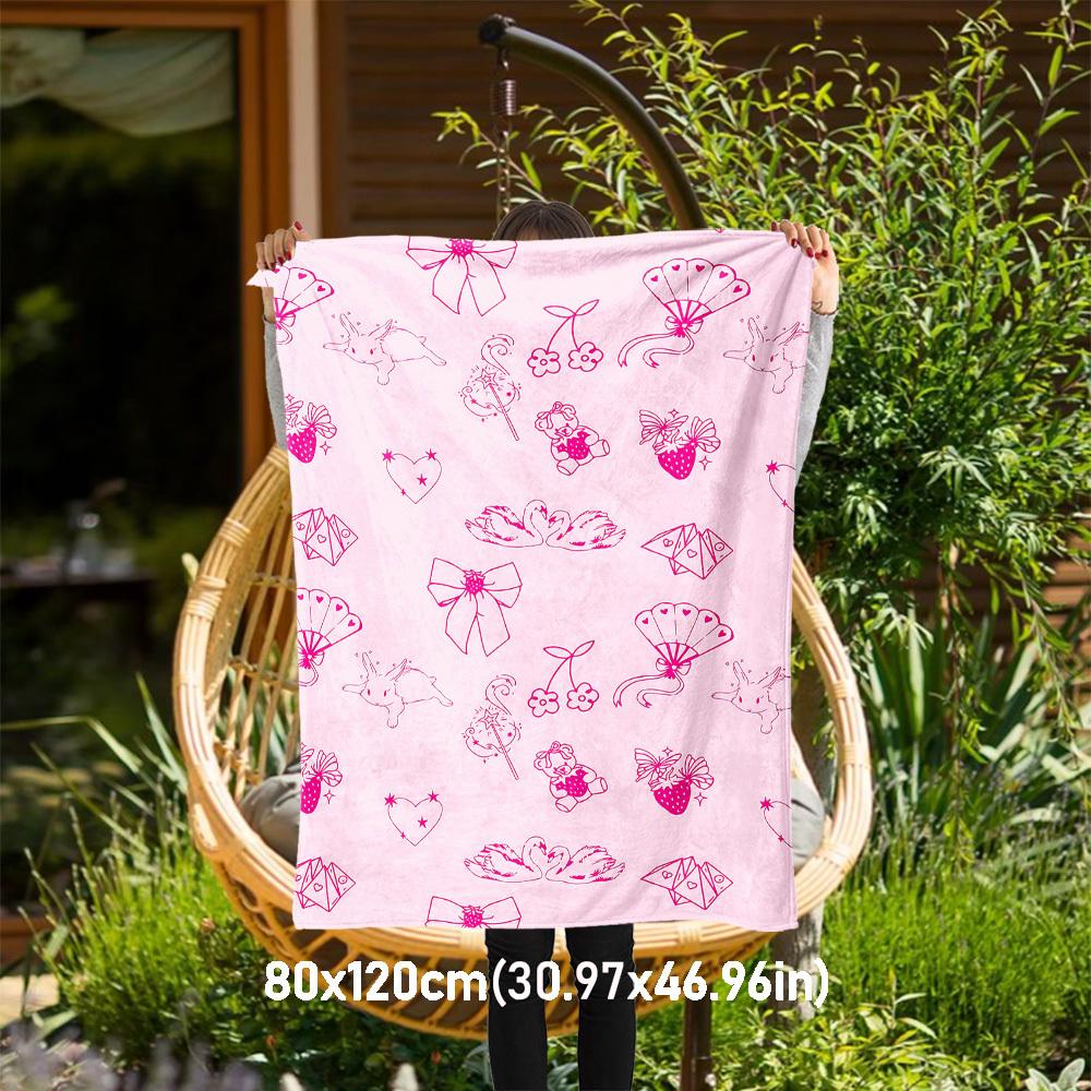 

1pc pink rabbit Outdoor Flannel Blanket Soft Warm All-Season Throw for Sofa Bed Car Camping Office, Cozy Gift Idea1218S 80x120cm(31x47inch)