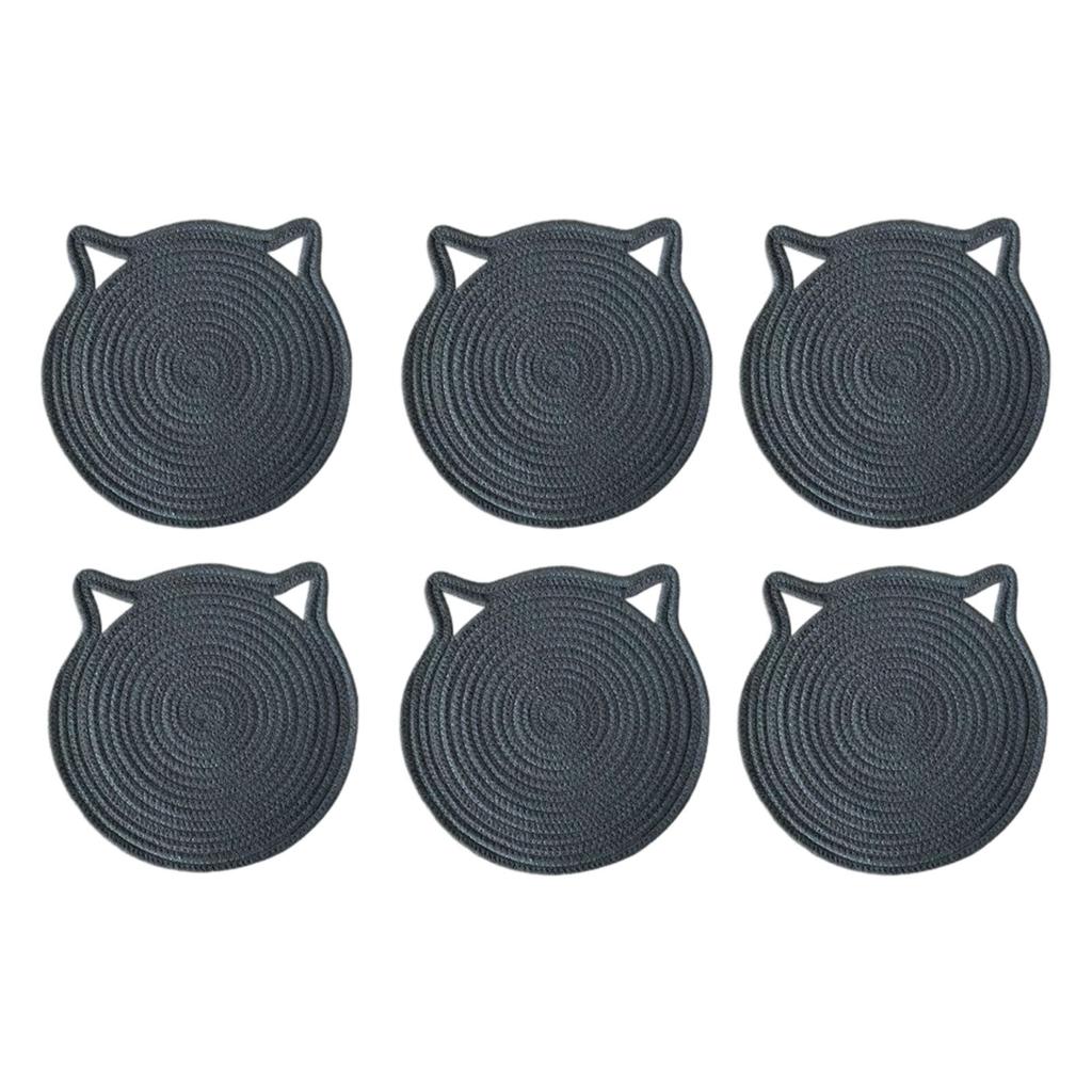 6Pcs Heat Resistant Table Mats with Cute Cats Ear Design for Pot and Bowls Washable Fabric Braided Cotton Cup Coasters
