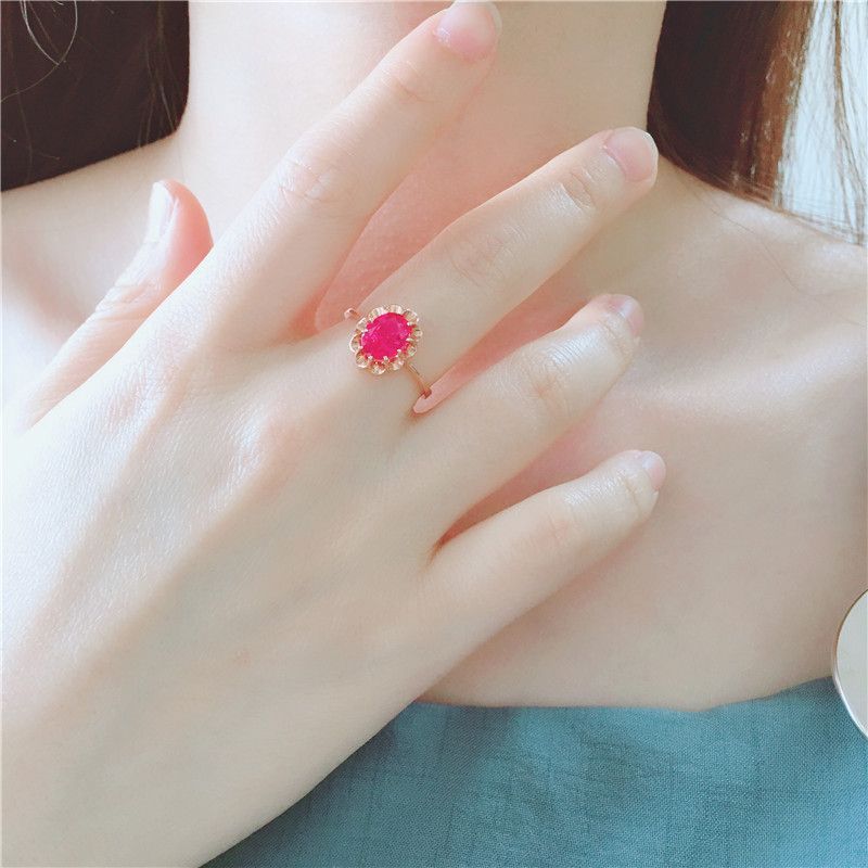 Purple Gold Rose Gold Plated Egg Surface Lace Redstone Ring Exquisite Fashion Foreign Style Ring