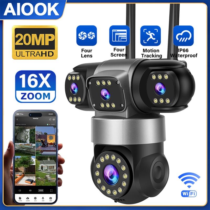 

Зовнішня камера AIOOK HD з чотирма об єктивами, 20 Мп, WIFI, нічне бачення, водонепроникна відеокамера, 16-кратне збільшення, відстеження руху, двосторонній домофон, IP-відеоспостереження Camera