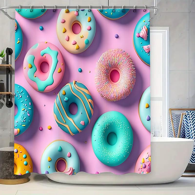 

Colorful Donuts Shower Curtain for Kids Bathroom Decor Cute Waterproof Fabric Bath Curtain with Hooks Sweet Treats Bathroom 90X180cm(35x70in)