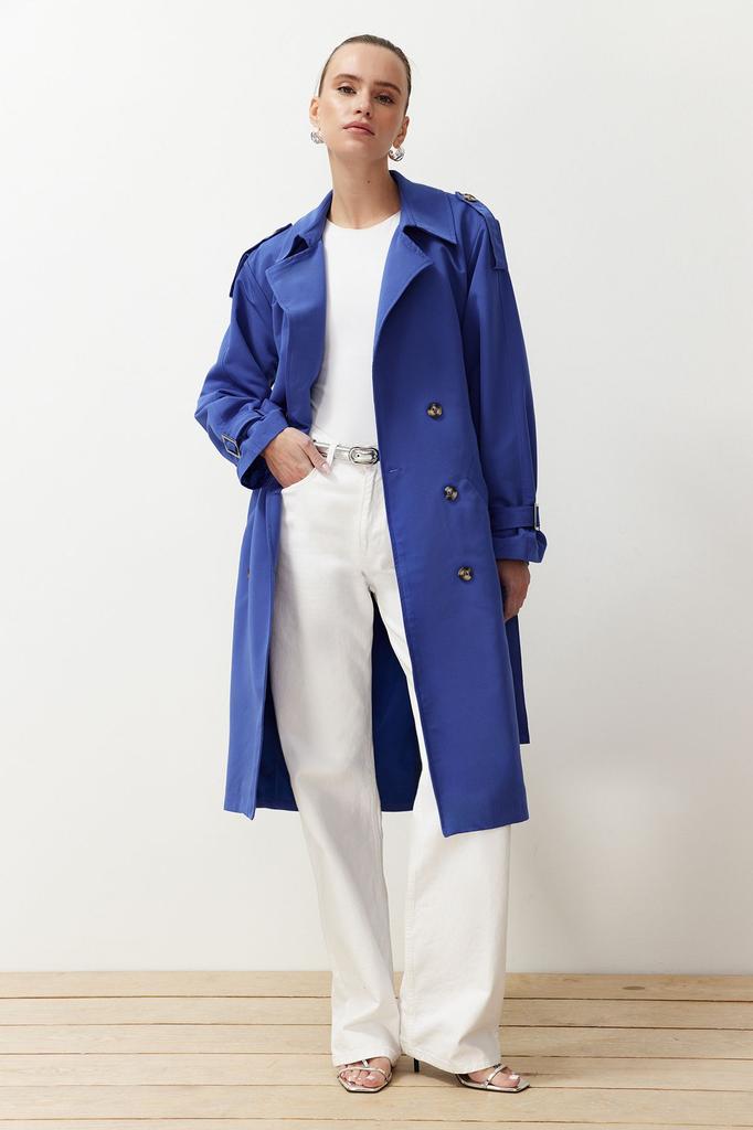 Women's Fashion Mink Belted Windbreaker Detailed Water Repellent Long Trench Coat