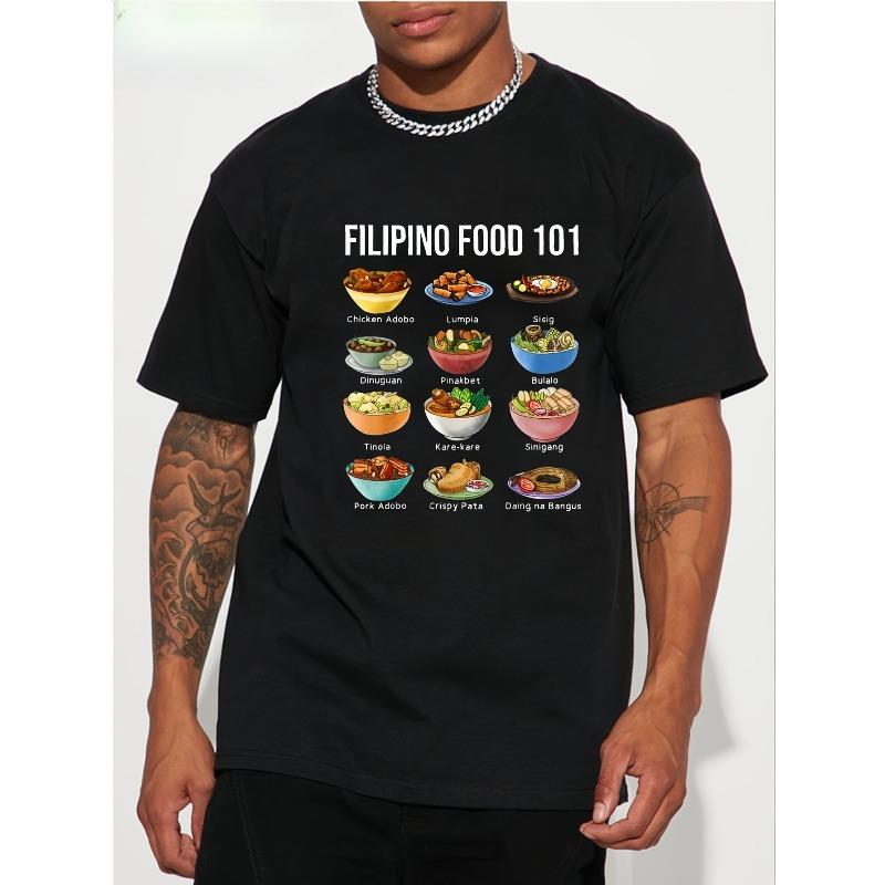 European Size Men'S Filipino Food 101 T-Shirt - 100% Retro Filipino Cuisine Design Tee, Featuring Adobo, Lechon, Sinigang Graphics