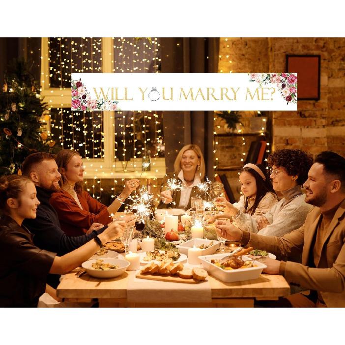 Will You Marry Me Banner Decorations, Bridal Shower Party Porch Sign Decorations Supplies, Large Wedding Engagement Party Photo Booth Backdrop