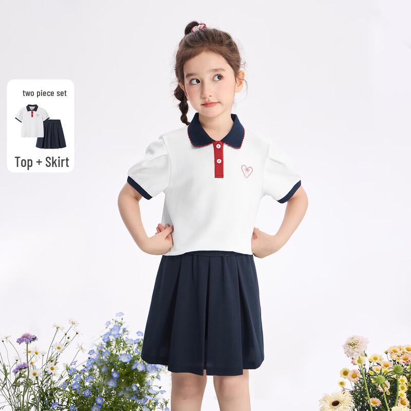 Girls  Polo Collar Preppy Casual Two-Piece Set 120