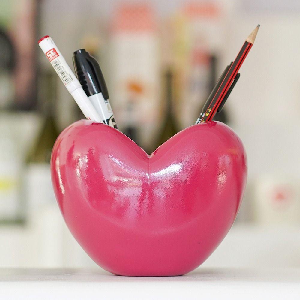 3D Heart Shaped Pen Holder Creative Desktop Storage Box Kawaii Makeup Brush Holder  Countertop