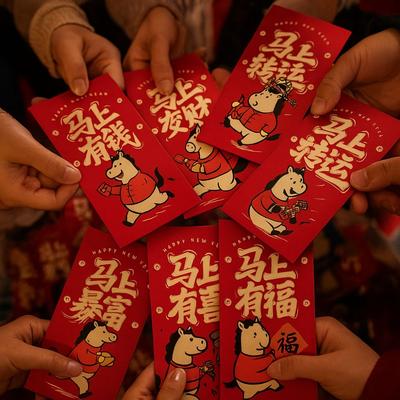 6 Stück Cartoon 2026 Jahr des Pferdes Roter Umschlag Traditionelle Segnung Glücksbringer Roter Umschlag Verdickter Geldumschlag Chinesisches Neujahr