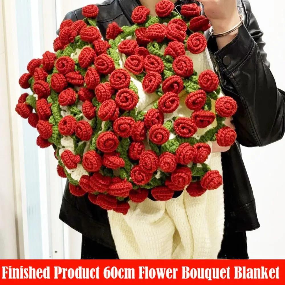 New 60cm Rose Bouquet Blankets Finished Product Crocheted Blanket Baby Blanket Gifts