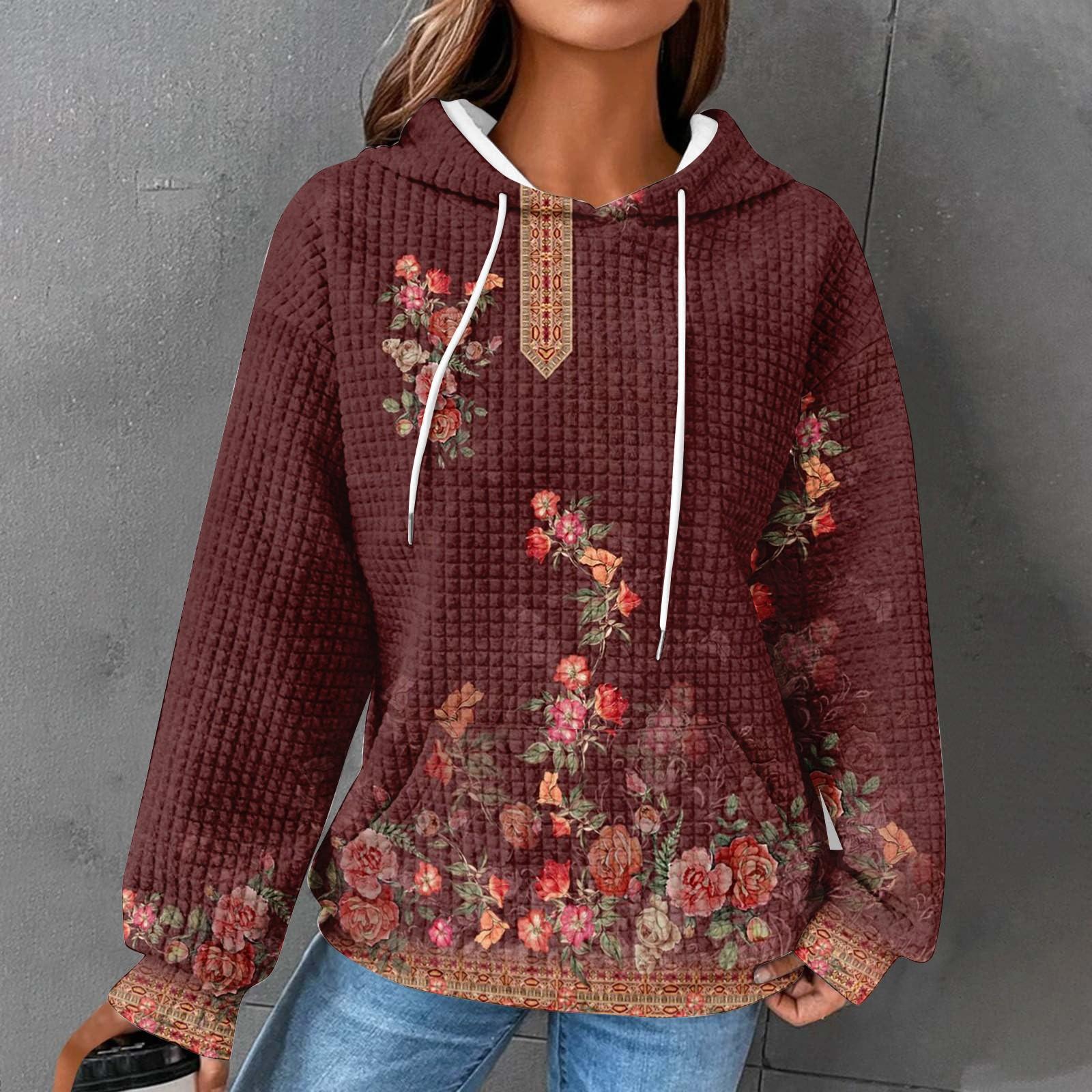 

Женские повседневные толстовки с капюшоном и шнурком с длинным рукавом и принтом, пуловер с карманами XXXXL винный