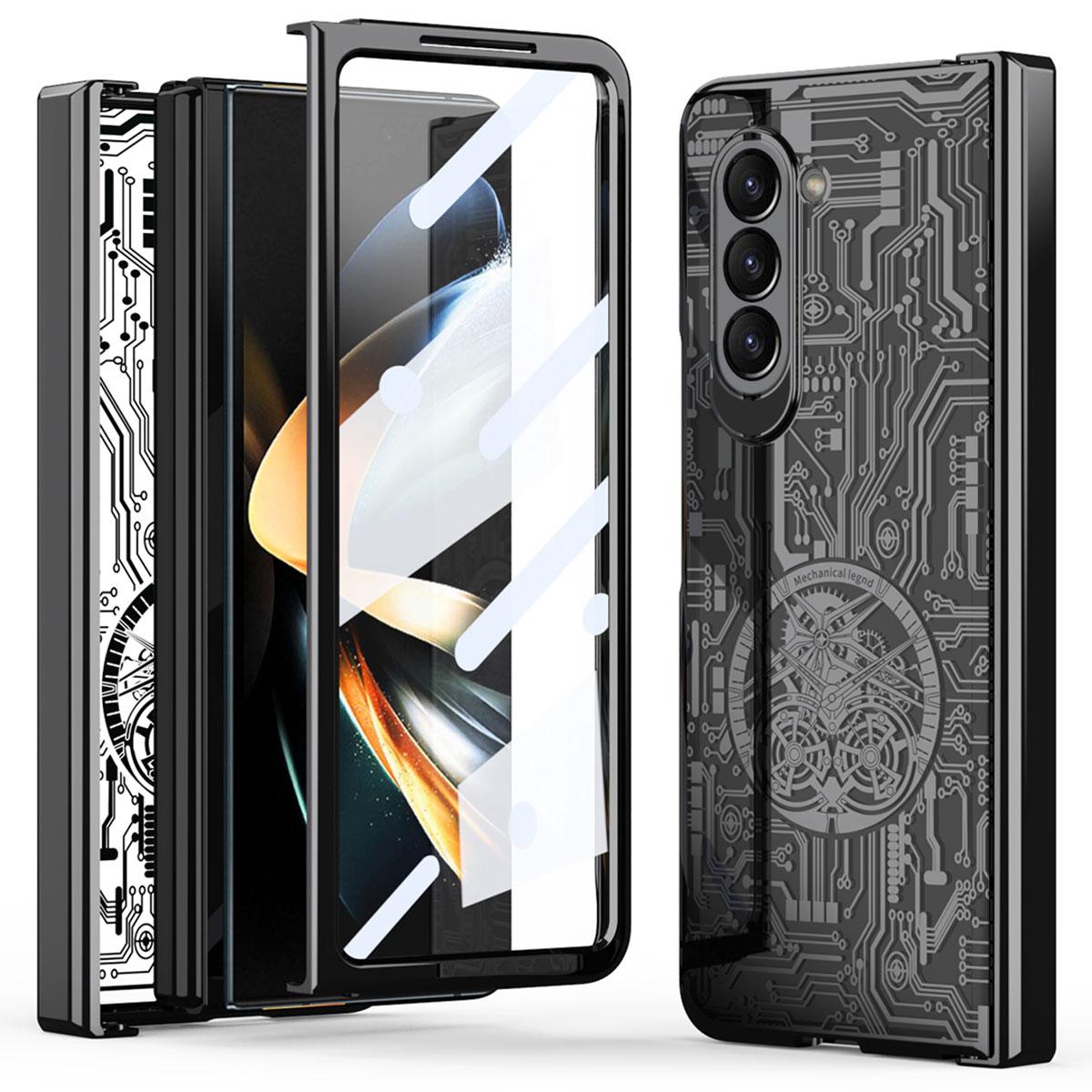 

Mechanical Legend Series For Samsung Galaxy Z Fold5 5G Electroplating Phone Case All-Inclusive PC Cover with Tempered Glass Film Black