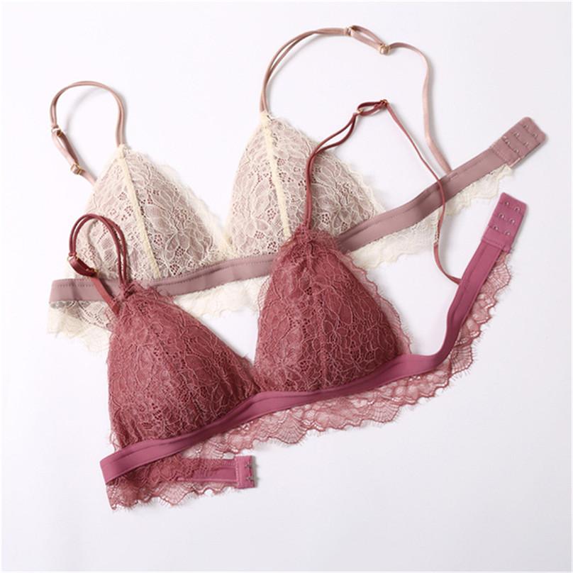 High Quality Women Ultra-thin Bralette Wire Free Breathable Bra Set Sexy Lace Soft Cup Bras Triangle Cup Underwear Sets