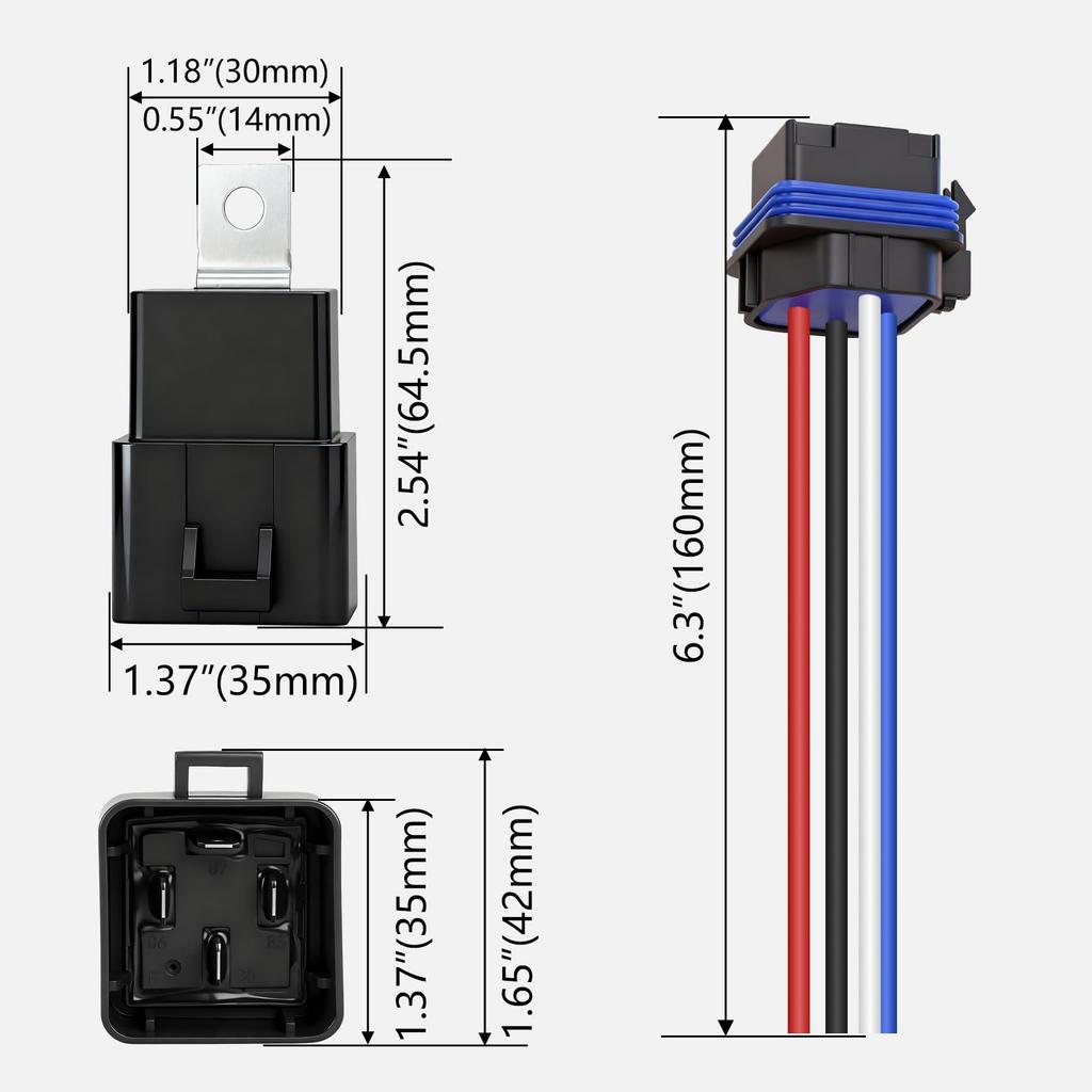 Weasch Waterproof Relay Kit 10 Pack 40A 4 Pin SPST Heavy Duty 14AWG