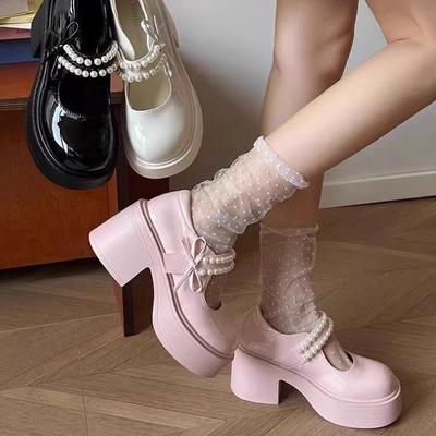 Versatile Skirt French Retro Round Head Pearl Single Shoes Spring New Thick-soled Mary Jane Small Leather Shoes Women