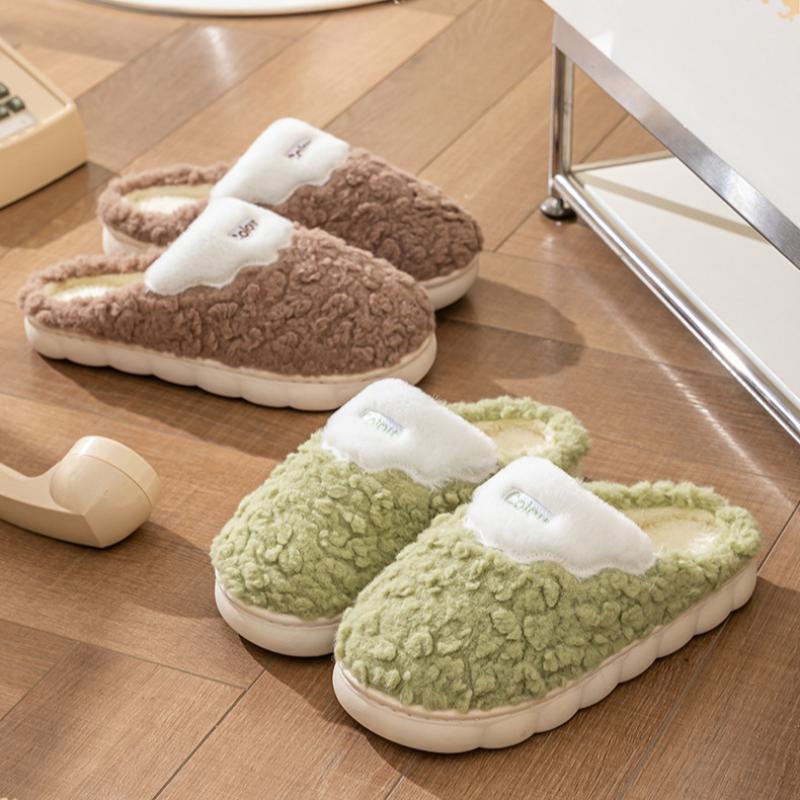 Men's Cotton Slippers for Indoor Use In Autumn and Winter, Thick-soled, Plush and Warm Couple Shoes for Postpartum Care