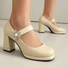 Damen High Heels Mary Janes Schuhe 2025 Mode Schwarz Weiß Blockabsatz Büro Hochzeitsschuhe Damenkleid Pumps Große Größe 45