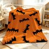 Orange Bat Pointy Wings Flannel Blanket Warm Soft Halloween Christmas Decorative Couch Warm Cozy All-Season Gift