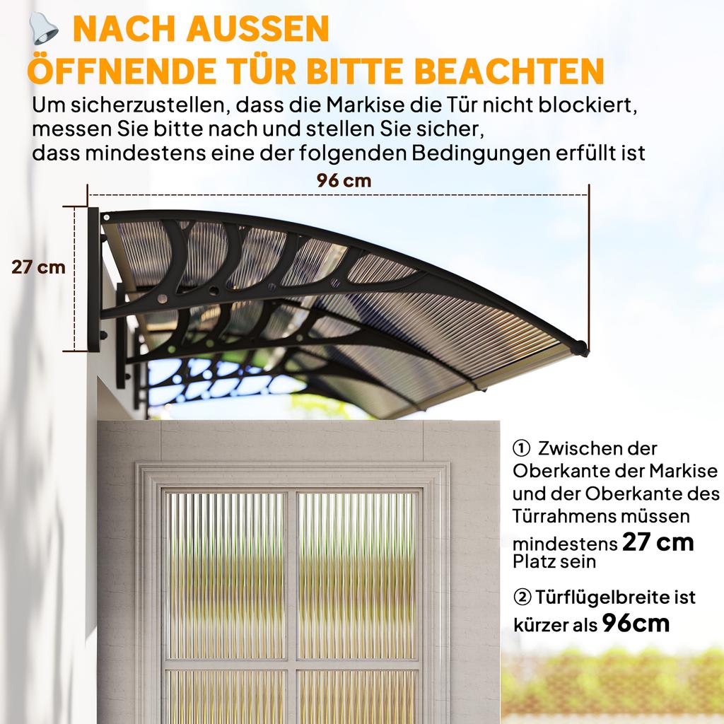 Front Door Canopy, Outdoor Awning, Rain Shelter, 303 X 96cm , Brown
