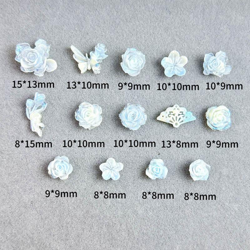 Nail Art Luminous Light Blue Rosebud Decorations Resin Butterfly Gradient 3D Carved Nail Materials Mixed Style