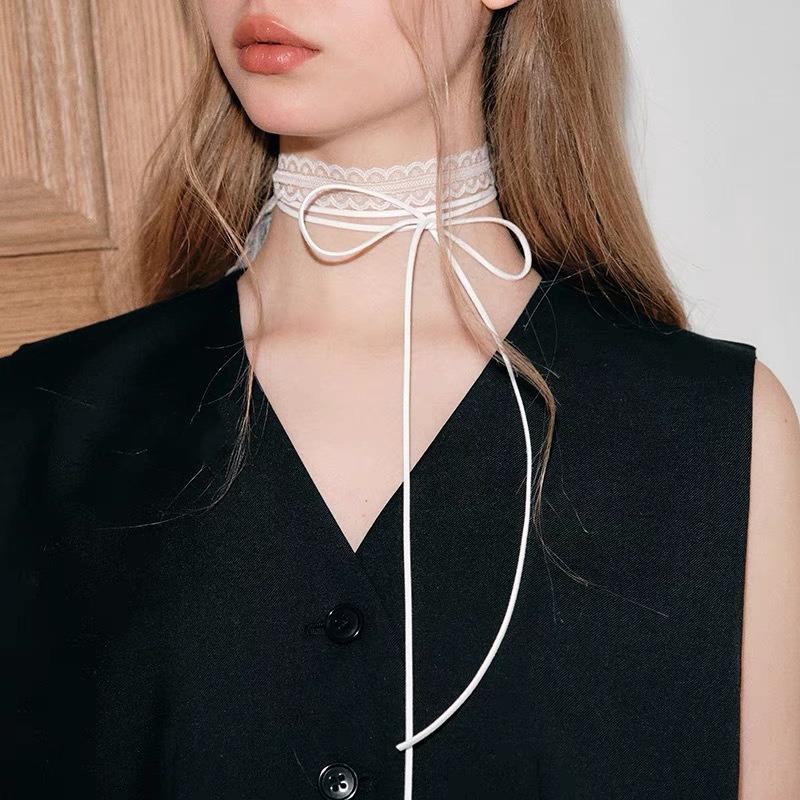 1pcs Cute Sweet Flower Lace Neck Strap Dressing Decoration Korean Style Hair Band Neckerchief Transparent Long Ribbon Head Scarf
