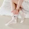 Ballet-style Bow Women's Socks, Summer Thin Mesh Breathable Mid-calf Socks, White Socks, Solid Color Boneless Socks