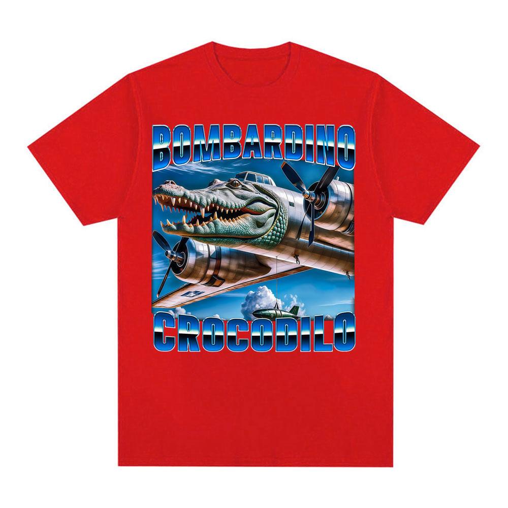Bombardino Crocodilo Funny Crocodile Plane Bomber Meme T Shirts for Unisex Women Summer Pop Fashion Trend Oversized Cotton Tshirt