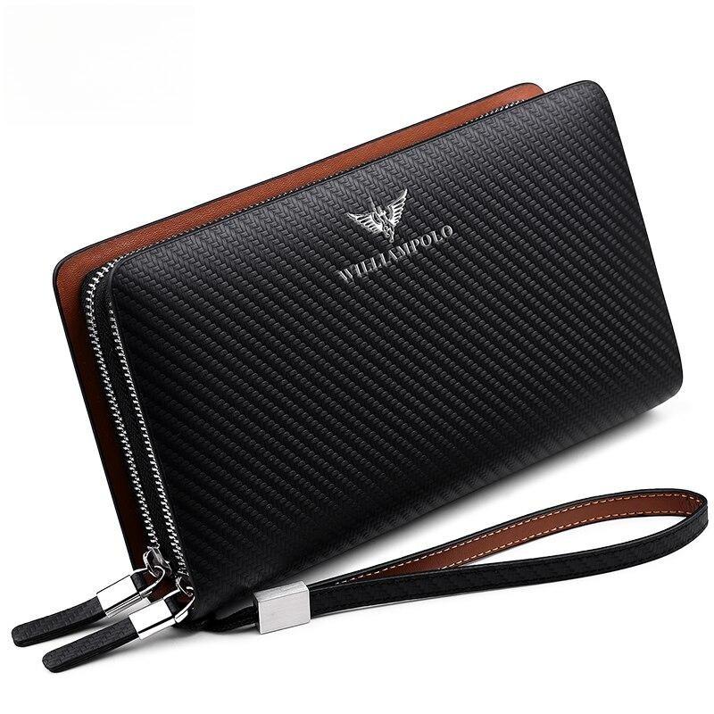Men's Wallet Business Large Capacity Clutch Bag Genuine Leather Clutch Wallet Double Zipper Handbag Long Men Wallet