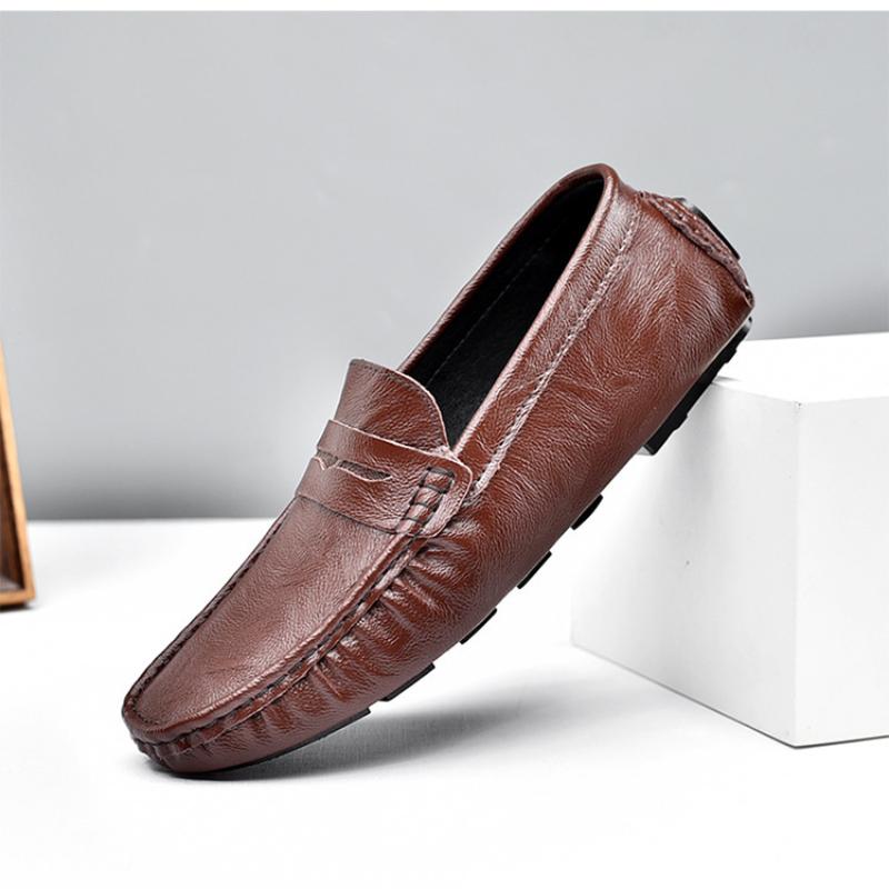 Mocassins en cuir véritable pour hommes, chaussures décontractées, souples, plates, de marque à la mode, chaussures de conduite respirantes