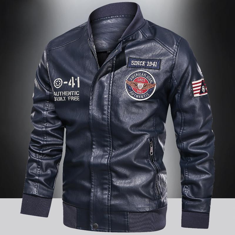 Spring and Autumn Men's Motorcycle Suit Leather Jacket Color Blocking American Baseball Collar Pilot Casual PU Leather Jacket