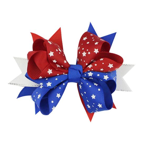 Kids Star Stripe US Flag Bowknot Hairpin Hair Clip Independence Day Party Prop