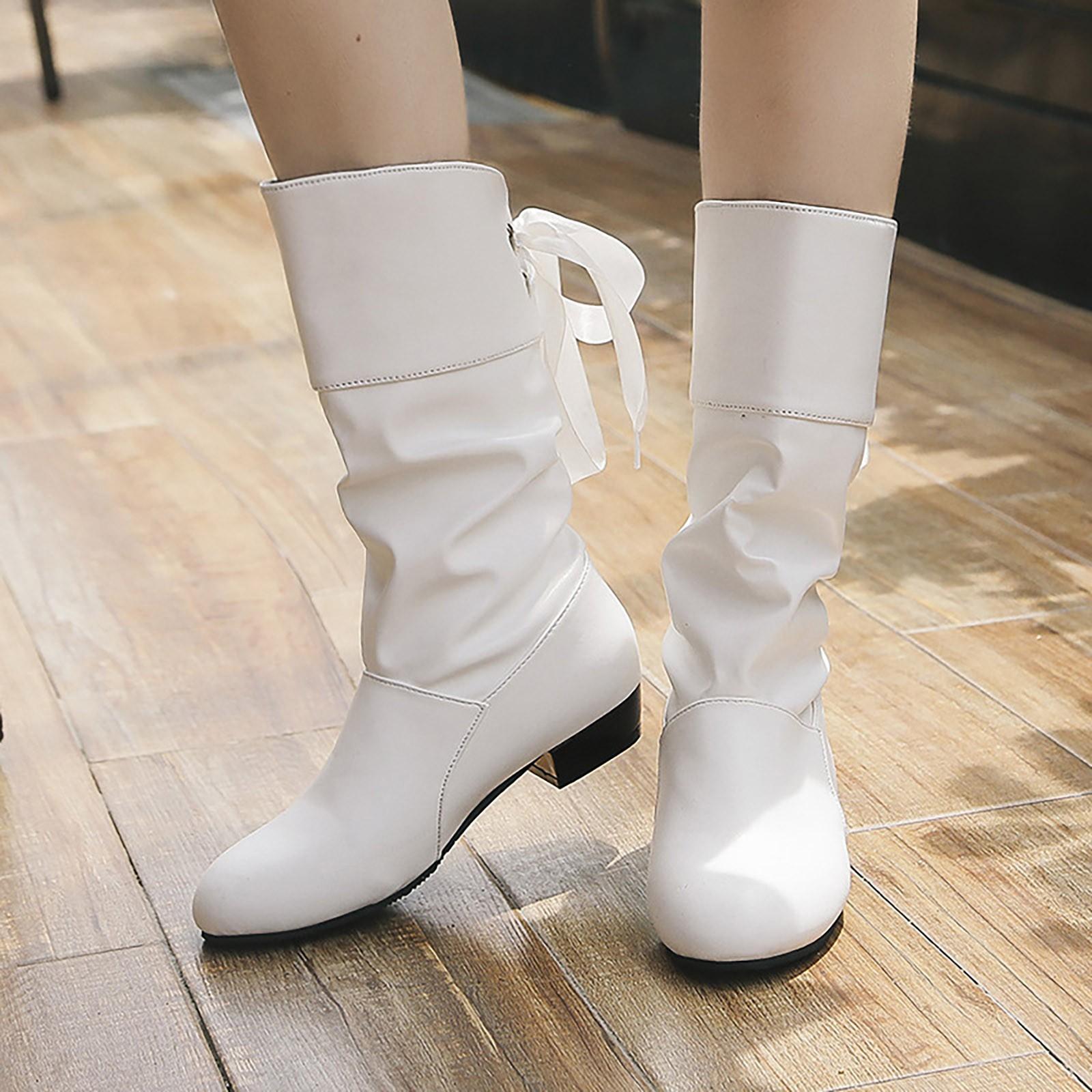 

Women s Boots Lace Straps Flat Boots Medium Boots Large Size Student Shoes 42 білий