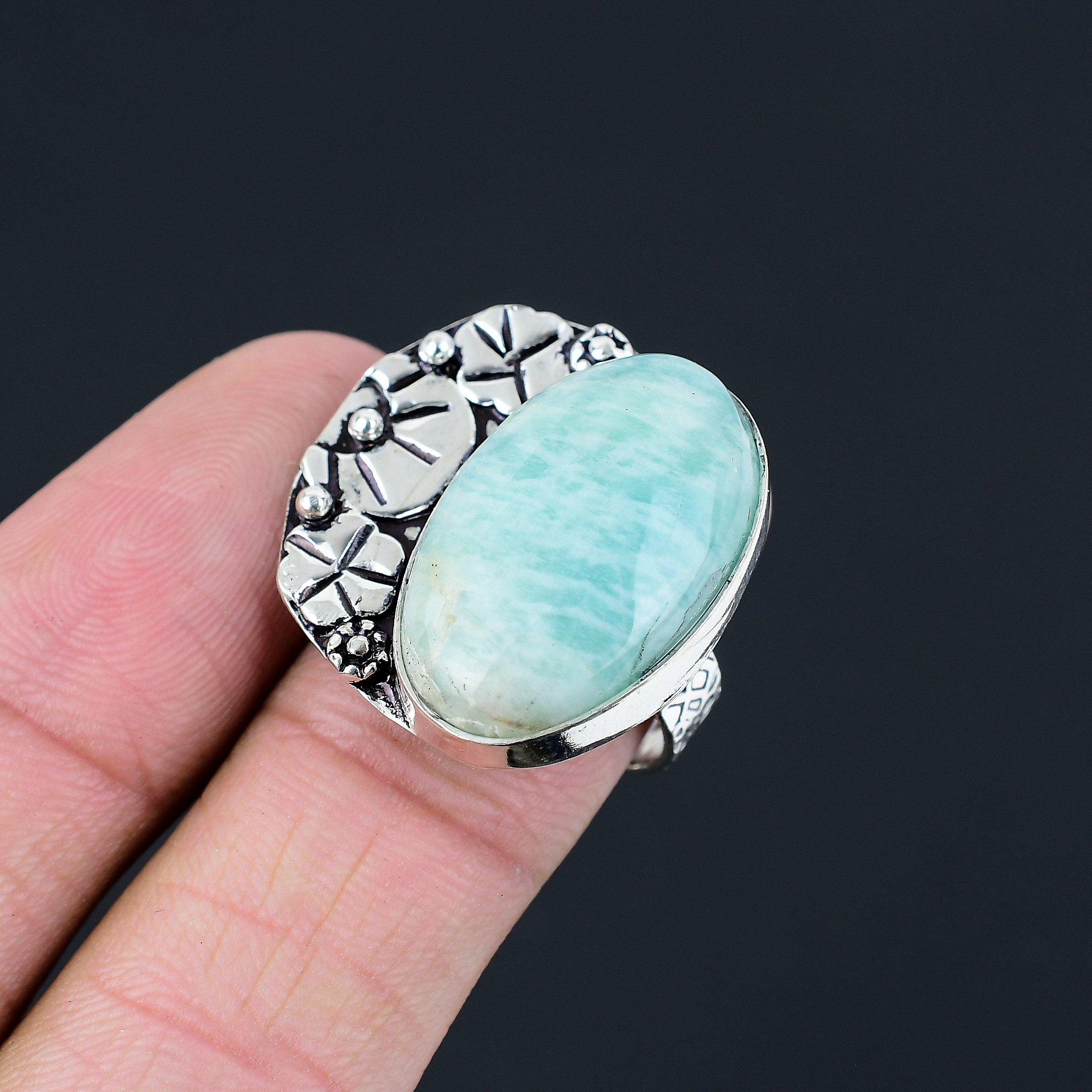 Amazonite Stone 925 Silver Anniversary Artisan Stackable Statement New Ring US 8 8