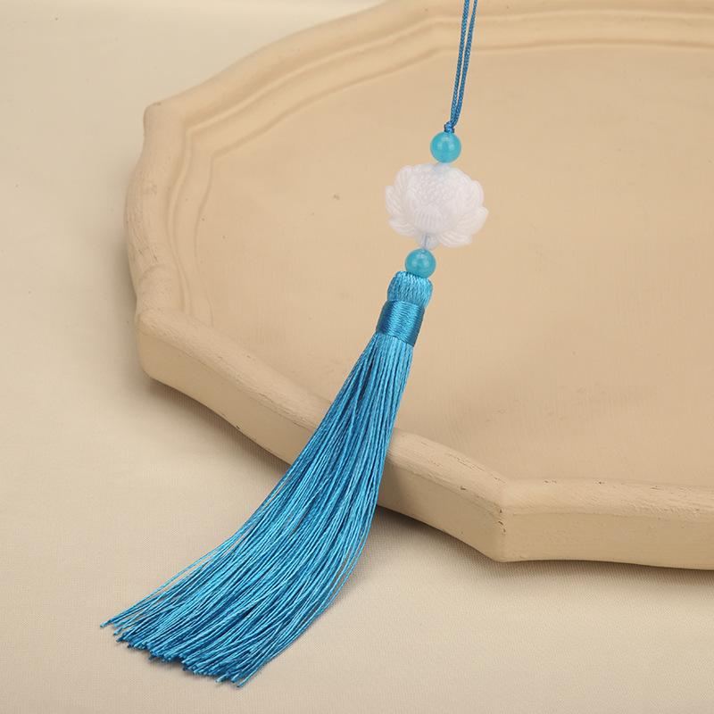 Double-Sided White Jade Lotus Tassel Fan Pendant - Antique Decoration Accessory