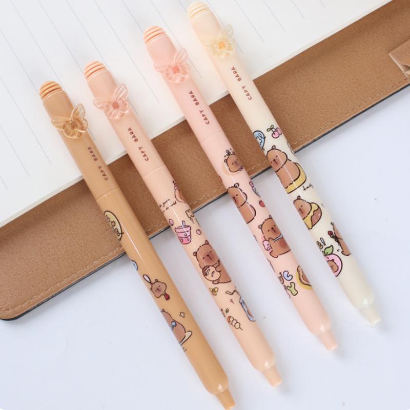 4Pcs Cartoon Capybara Press Black Ink Gel Pen School Stationery Supplies Quick-Drying Pens School Office Student Stationery Gift