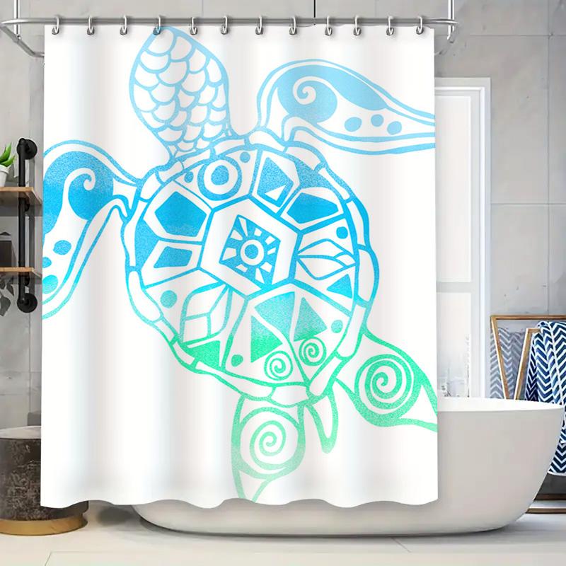 

Modern Turtle Pattern Shower Curtain Waterproof Fabric Home Decor Waterproof Bathtub Curtain Blue Green Mix Design Size Customiz W60H190(CM)-1 Pcs