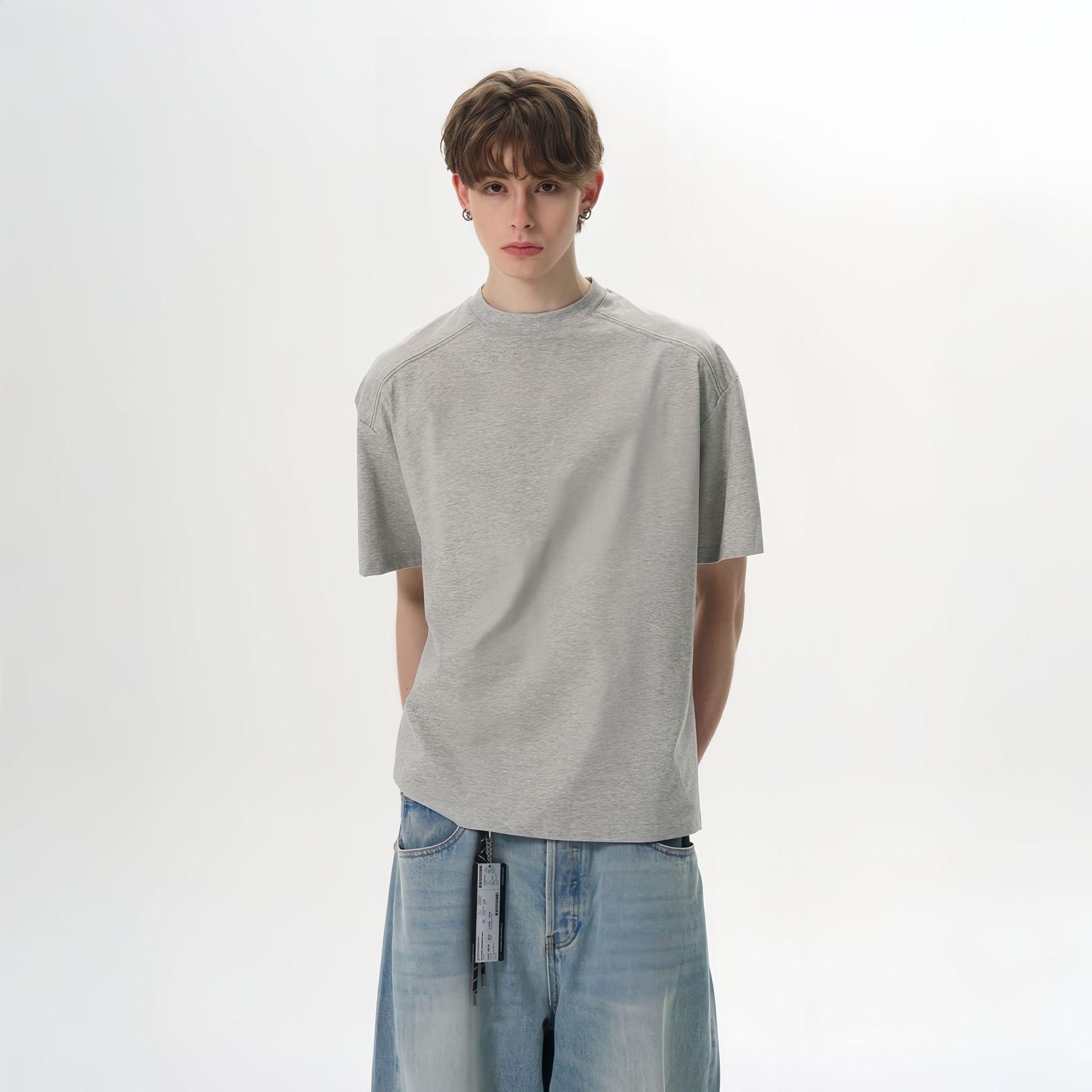 

Men s American Wide-Shoulder Heavyweight T-shirt: Trendy, Casual, Solid Color, Round Neck, Versatile, Basic Style. 2XL (151-170 lbs)