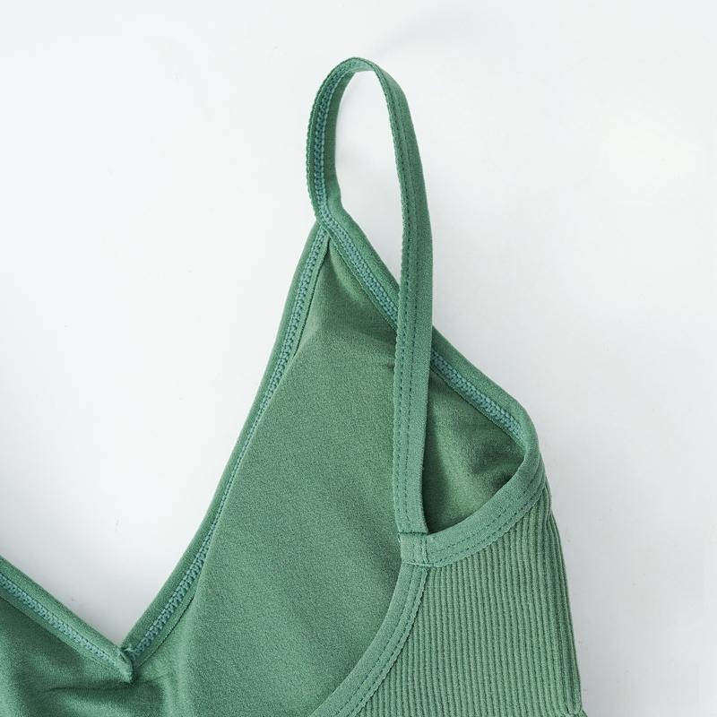 Sömlös väst för kvinnor Underkläder Enfärgad mode randig V-hals Crop Top BH Push Up BH Bekväm topp