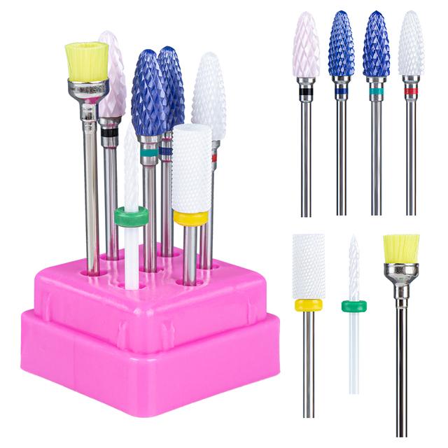 7pcs Ceramic Nail Drill Bits Set Milling Cutter for Manicure Machine Accessories Rotary Burrs Pedicure Cutter for Remove Gel Bit