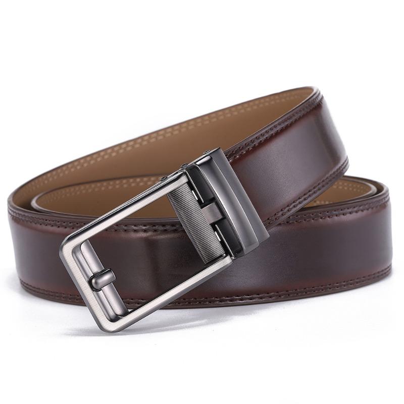 Popular, white automatic button head men's leather belt, men's fashion casual pants belt