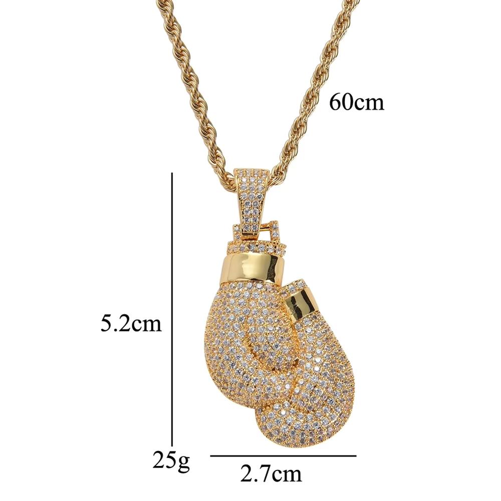 Pendente a Guanto da Pugilato Pieno di Zirconi Cubici Iced Out Design Hop Scatola Gioielli Collana Bling Catene alla Moda per Rapper e Pugili