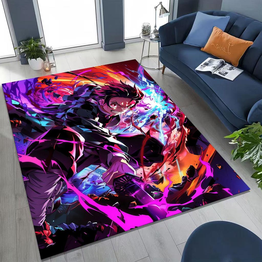 Anime Demon S-Slayer Kamado Nezuko Tanjirou Kreslený koberec pro ložnici, obývací pokoj, pohovku, domácí rohožku, dekor, dětská protiskluzová podložka na podlahu