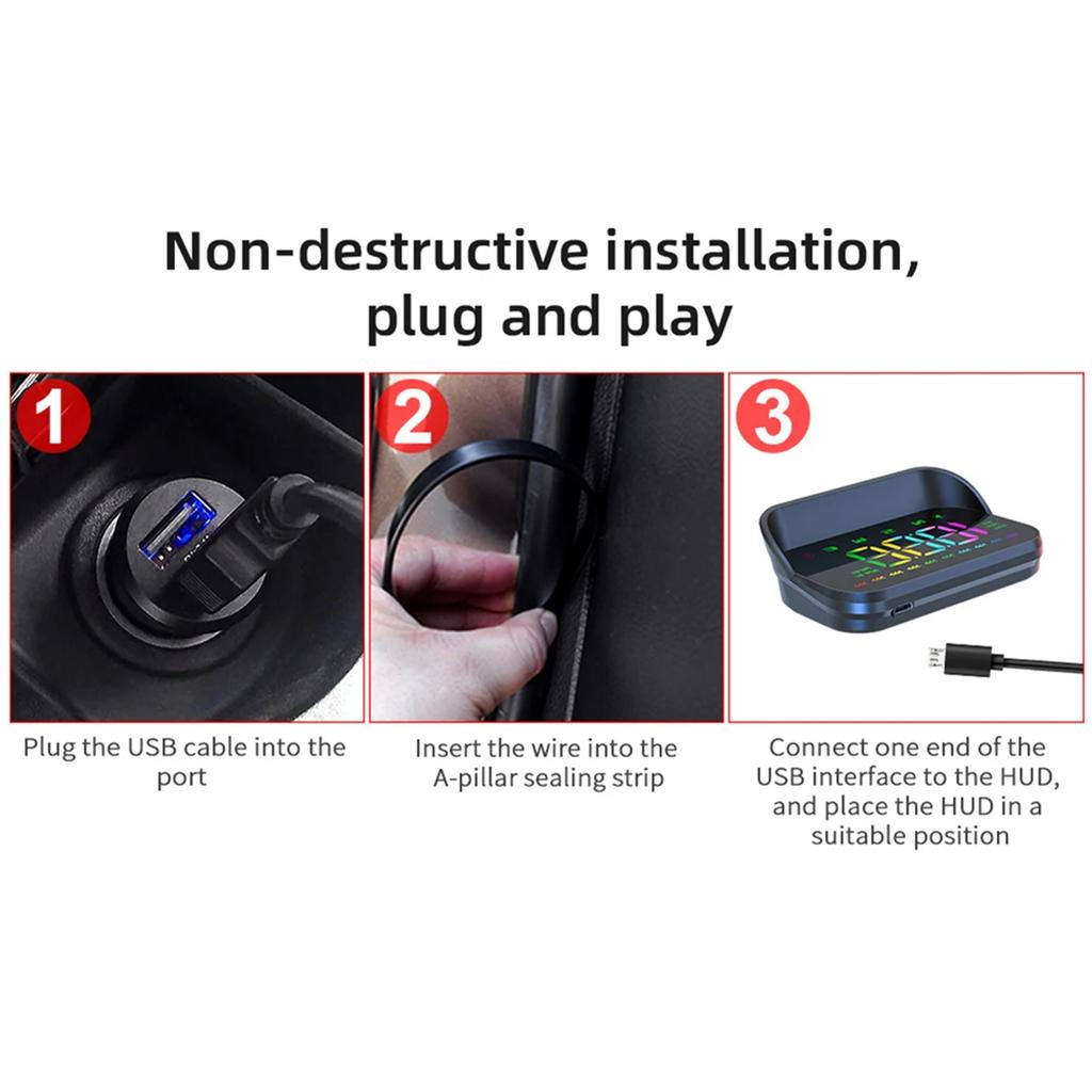 Automatic Brightness Adjustment Head Up Display for Car SUV Windshield Projector KMH Digital Speed Meter Gauge