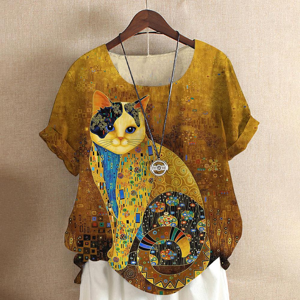 Maglietta da donna con gatto dei cartoni animati, camicetta Harajuku, scollo a V, manica corta, oversize, casual, pullover, estate, magliette carine, abbigliamento femminile