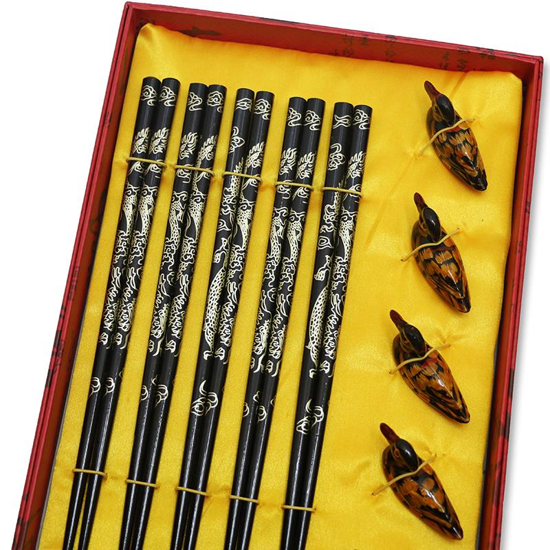 Gift Box Chopsticks Peking Opera Facial Makeup Wooden Carving Craft Korean Chopsticks Set Japanese Sushi Chop Sticks Wood Ducks