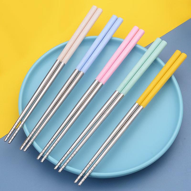 Ru Han Korean Style 304 Stainless Steel & Wheat Straw Non-slip Chopsticks Gift Set