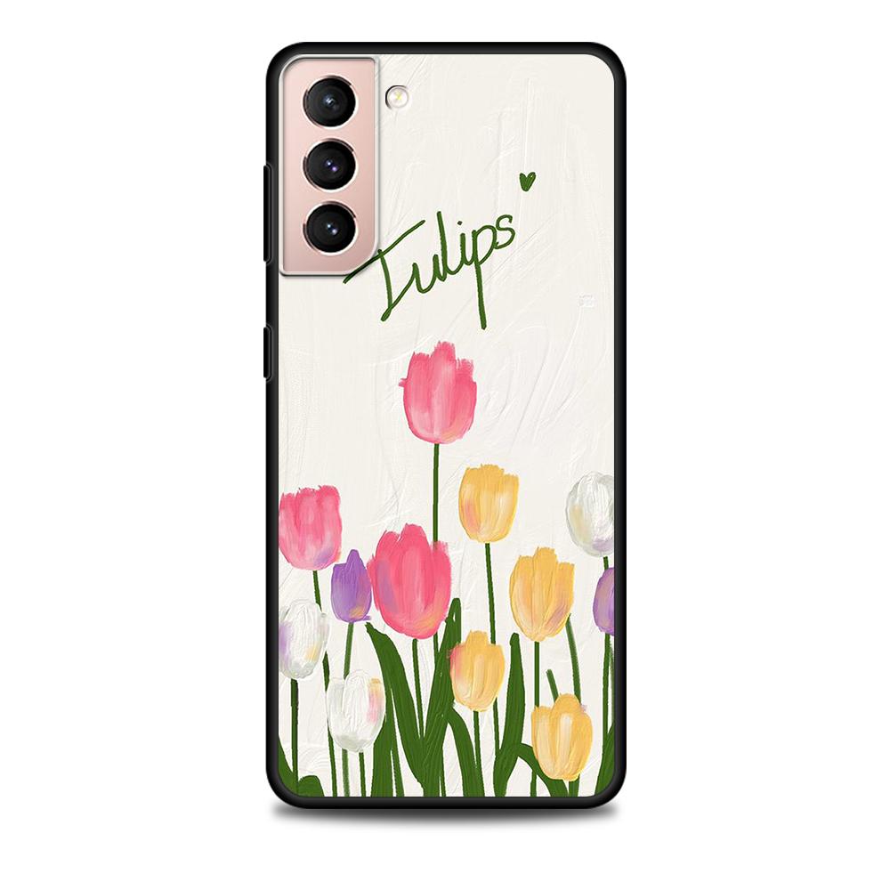 Etui Art Retro Olej Malowanie Kwiaty do Samsung Galaxy S22 Ultra Telefon Pokrowiec S21 S20 FE S10 S9 S8 Plus S10e S7 Edge Czarny Miękki
